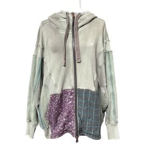 NWOT Free People Army Green Olive Distressed Sweatshirt Hoodie